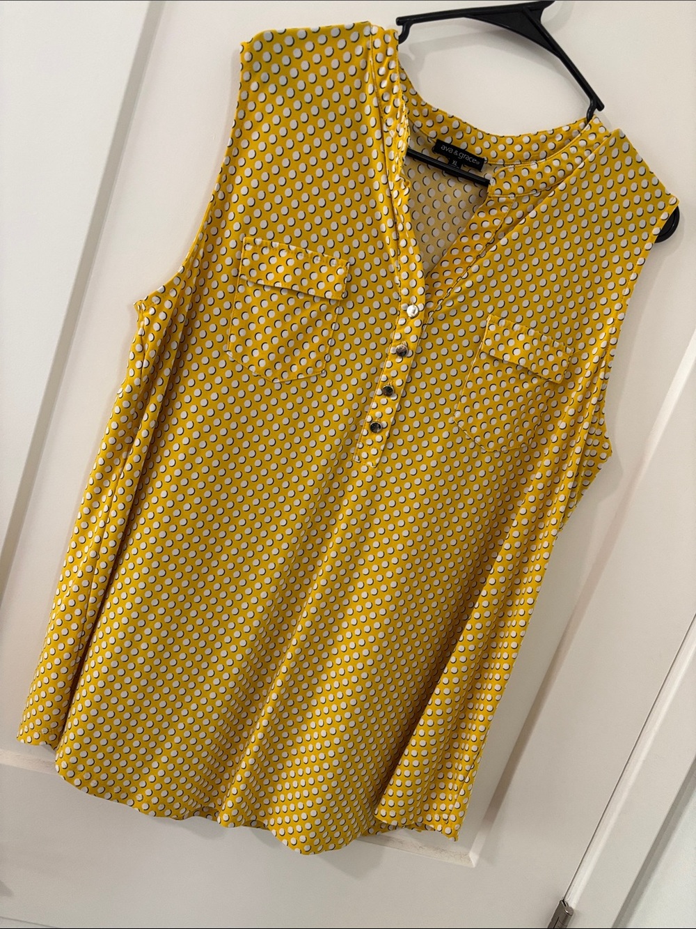 Ava & Grace Yellow Dot-Print Sleeveless Blouse